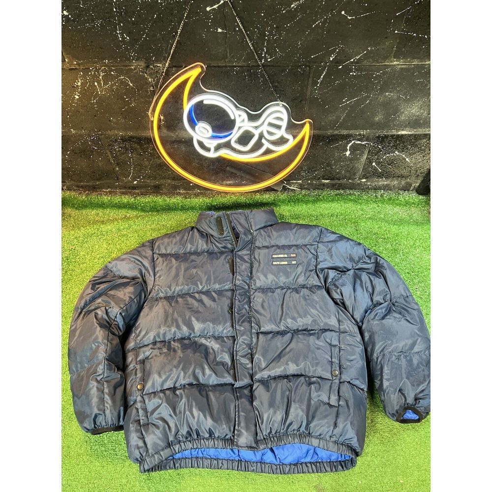 Vintage Ralph Lauren Polo Jeans Co. Goose Down Puffer Jacket Men XL Navy Zip 90s
